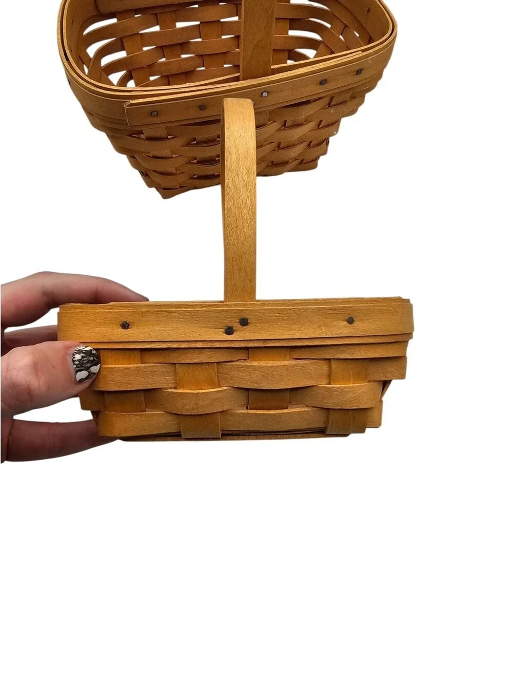 Set of 2 Vintage Longaberger Woven Nesting Baskets w/ Fixed Handles